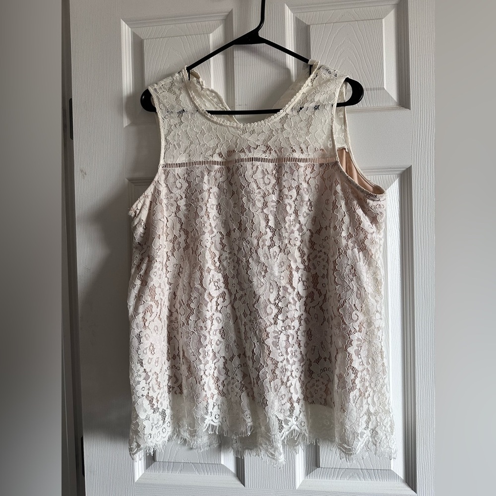 Rose & Olive Cream Lace Overlay Sleeveless Top